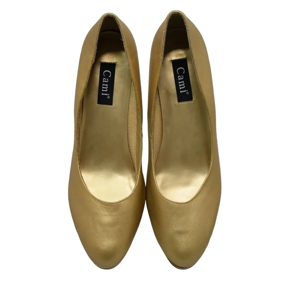 Cami Womens 8 Gold Leather Platform Heel Pumps Party Wedding - Picture 9 of 11